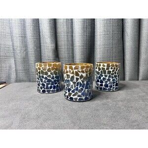 VTG Home Interiors Mosaic Tealight Votive Candle Holders Boho Lot Brown Blue
